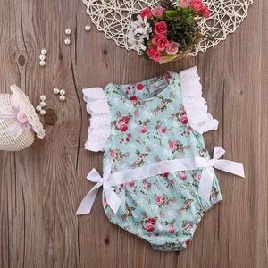 ‼️CLEARANCE SALE‼️  Floral Light Teal Lace Romper